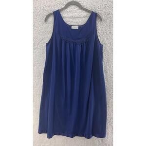 Vassarette Nightgown Women's Large Blue Sleeveless Satin Lace Trim Slip Dress